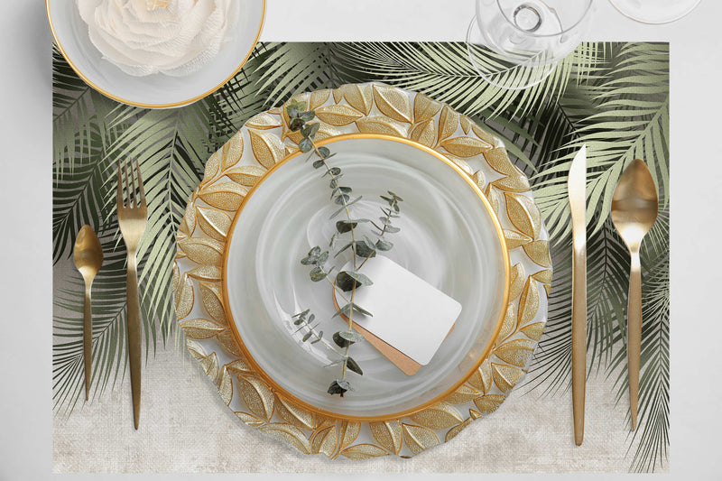 Green Leafs 4'lü İnce Keten Kumaş Amerikan Servisi 50x35cm Bonvagon