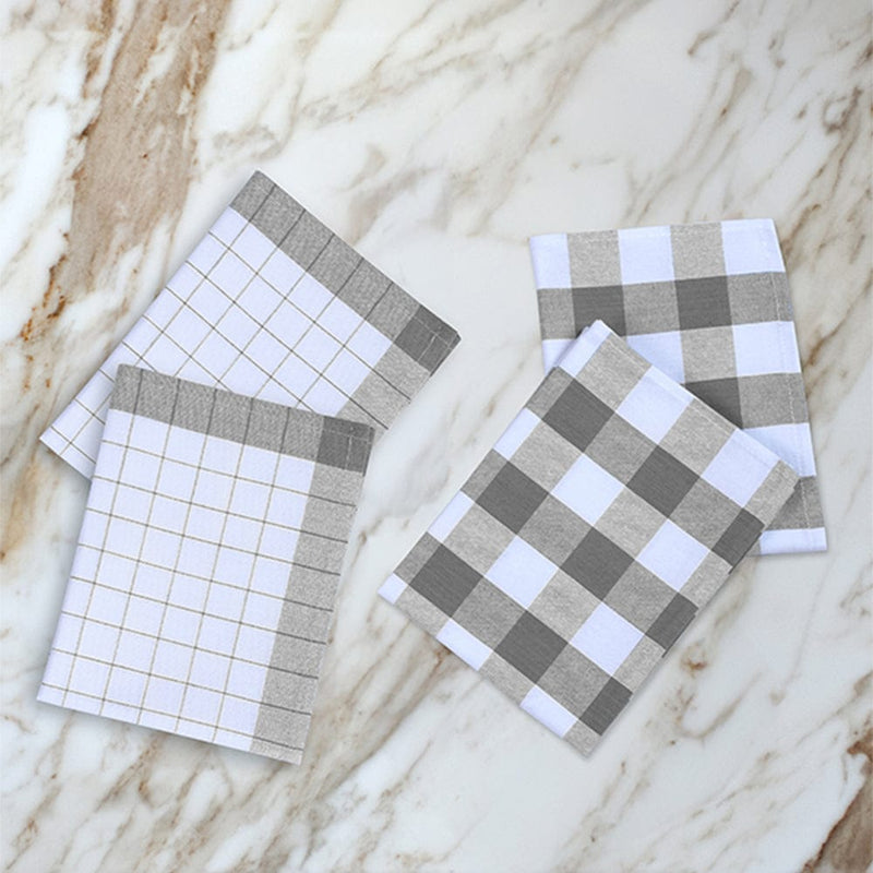 Gri 4lü Kareli Set Kurulama Bezi Pamuklu Mutfak Havlusu Çok Amaçlı Örtü 45x70cm Bonvagon