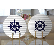 Gri Beyaz Çizgili Çapa Desenli 2li Yuvarlak Amerikan Servisi - Supla Bonvagon