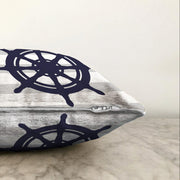 Gri Beyaz Çizgili Çapa Desenli Dijital Baskılı Modern Raşel Kadife Yastık Kırlent Kılıfı