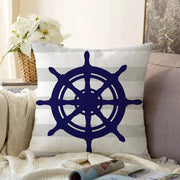 Gri Beyaz Çizgili Çapa Desenli Dijital Baskılı Modern Raşel Kadife Yastık Kırlent Kılıfı Bonvagon