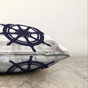 Gri Beyaz Çizgili Çapa Desenli Dijital Baskılı Modern Raşel Kadife Yastık Kırlent Kılıfı Bonvagon