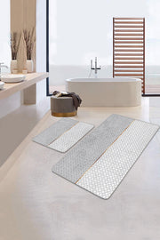 Gri Beyaz Ogea Özel Tasarımlı 2li Halı Takımı Kaymaz Taban Yıkanabilir Bonvagon