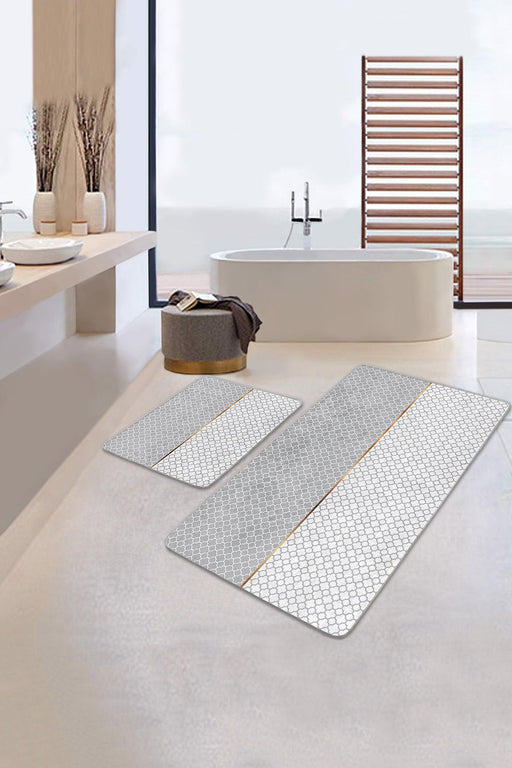 Gri Beyaz Ogea Özel Tasarımlı 2li Halı Takımı Kaymaz Taban Yıkanabilir Bonvagon