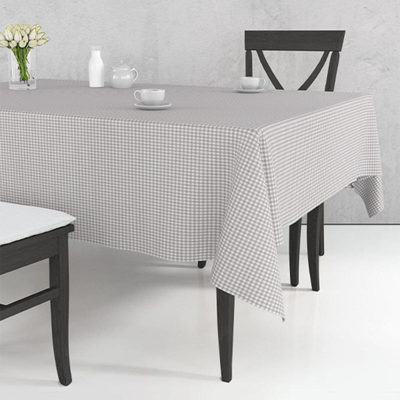 Gri Beyaz Pöti Kareli Masa Örtüsü %100 Pamuk 170x170cm Bonvagon