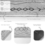 Gri Bohem Motifli Etnik Desenli Vintage Etnik Motifler Salon Oturma Yatak Odası Dijital Baskılı Makinede Yıkanabilir Saçaklı Halı Bonvagon