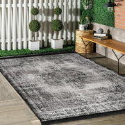 Gri Damask Motifli Kilim Desenli Eskitme Motifli Etnik Dijital Baskılı Makinede Yıkanabilir Saçaklı Halı
