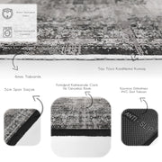 Gri Damask Motifli Kilim Desenli Eskitme Motifli Etnik Motifler Salon Oturma Odası Koridor Antre Dijital Baskılı Makinede Yıkanabilir Saçaklı Halı Bonvagon