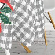 Gri Ekose Zemin Üzeri Kırmızı Kuşlar Dijital Baskılı Yuvarlak Masa Örtüsü Bonvagon