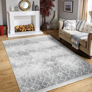 Gri Etnik Motifli Geleneksel Desenli Geometrik Eskitme Motifli Salon Oturma Odası Koridor Antre Dijital Baskılı Makinede Yıkanabilir Saçaklı Halı Bonvagon