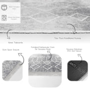 Gri Etnik Motifli Geleneksel Desenli Geometrik Eskitme Motifli Salon Oturma Odası Koridor Antre Dijital Baskılı Makinede Yıkanabilir Saçaklı Halı Bonvagon