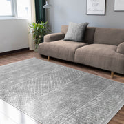 Gri Etnik Motifli Geleneksel Desenli Geometrik Klasik Koridor Antre Salon Oturma Odası Dijital Baskılı Makinede Yıkanabilir Saçaklı Halı Bonvagon