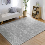 Gri Etnik Motifli Geleneksel Desenli Geometrik Klasik Koridor Antre Salon Oturma Odası Dijital Baskılı Makinede Yıkanabilir Saçaklı Halı Bonvagon