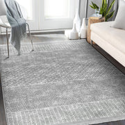 Gri Etnik Motifli Geleneksel Desenli Geometrik Klasik Koridor Antre Salon Oturma Odası Dijital Baskılı Makinede Yıkanabilir Saçaklı Halı Bonvagon