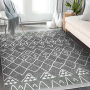 Gri Geleneksel Motifli Etnik Desenli Etnik Motifler Vintage Salon Oturma Odası Koridor Antre Dijital Baskılı Makinede Yıkanabilir Saçaklı Halı Bonvagon