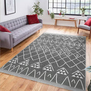 Gri Geleneksel Motifli Etnik Desenli Etnik Motifler Vintage Salon Oturma Odası Koridor Antre Dijital Baskılı Makinede Yıkanabilir Saçaklı Halı Bonvagon