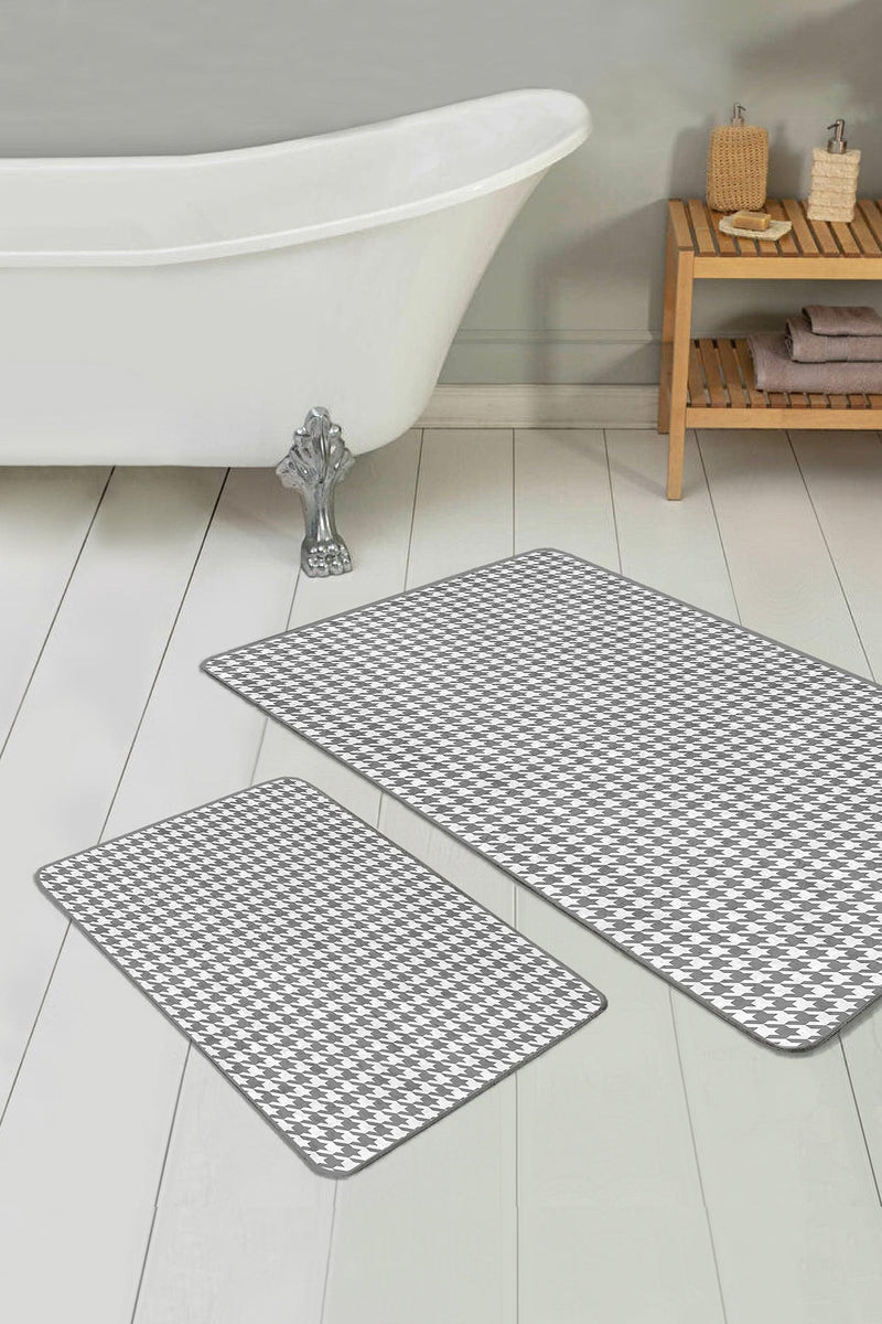 Gri Kazayağı Desenli Dijital Baskılı 2li Banyo Halısı Takımı Kaymaz Taban Yıkanabilir Bonvagon
