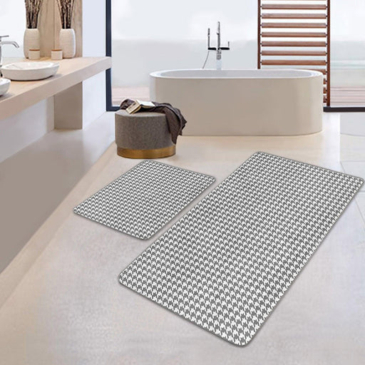 Gri Kazayağı Desenli Dijital Baskılı 2li Banyo Halısı Takımı Kaymaz Taban Yıkanabilir Bonvagon