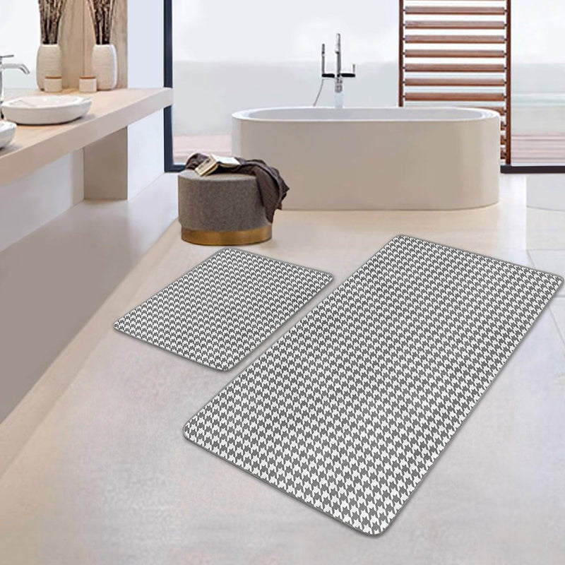 Gri Kazayağı Desenli Dijital Baskılı 2li Banyo Paspas ve Halısı Takımı Kaymaz Taban Yıkanabilir