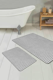 Gri Kazayağı Desenli Dijital Baskılı 2li Banyo Paspas ve Halısı Takımı Kaymaz Taban Yıkanabilir