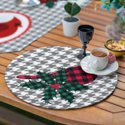 Gri Kazayağı Zeminli Ekose Kuş Motifli 6+1 Supla Runner Seti