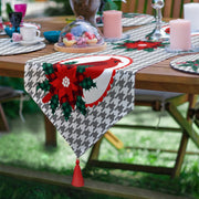 Gri Kazayağı Zeminli Ekose Kuş Motifli 6+1 Supla Runner Seti