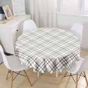 Gri Krem Ekose Desenli Dijital Baskılı Dekoratif Leke Tutmaz Yuvarlak Masa Örtüsü Bonvagon