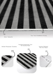 Gri Siyah Çizgili Geyik Motifli 2li Banyo Halısı Takımı Kaymaz Taban Yıkanabilir Bonvagon