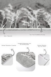 Gri Zemin Bitki Tasarımlı 2li Banyo Halısı Takımı Kaymaz Taban Yıkanabilir Bonvagon