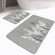 Gri Zemin Bitki Tasarımlı 2li Banyo Halısı Takımı Kaymaz Taban Yıkanabilir Bonvagon