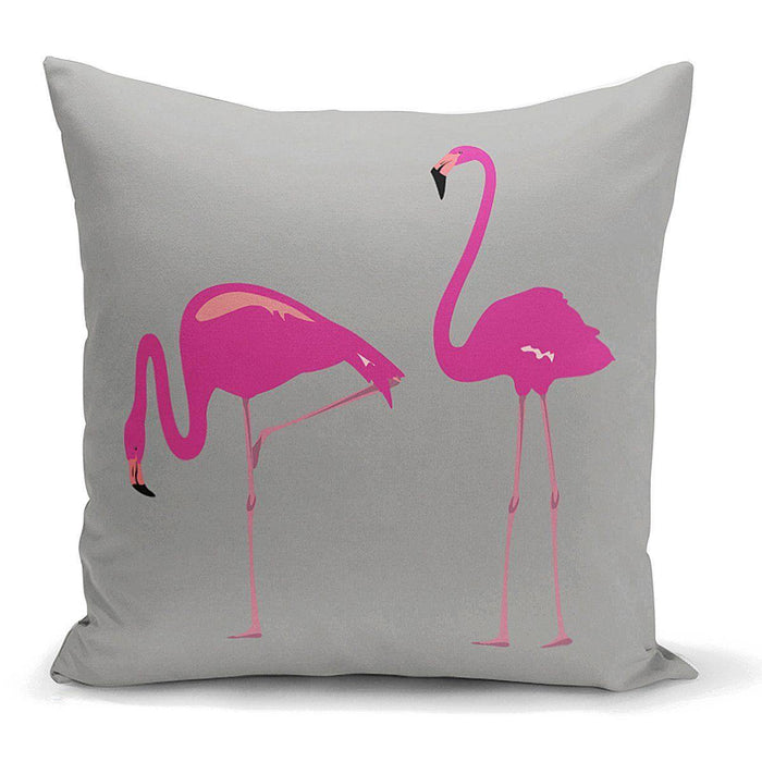 Gri Zemin Flamingo Desenli Dijital Yastık Kırlent Kılıfı 43x43cm Bonvagon