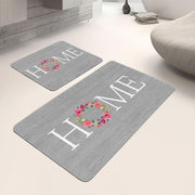 Gri Zemin Home Temalı Dijital Baskılı 2li Banyo Halısı Takımı Kaymaz Taban Yıkanabilir Bonvagon