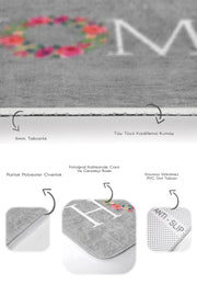 Gri Zemin Home Temalı Dijital Baskılı 2li Banyo Halısı Takımı Kaymaz Taban Yıkanabilir Bonvagon