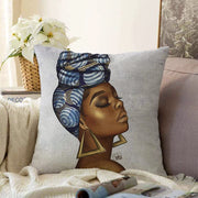 Gri Zeminde Etnik Afrikan Woman Tasarımlı Raşel Kadife Yastık Kırlent Kılıfı Bonvagon