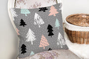 Gri Zeminli Ağaç Temalı Dijital Baskılı Dekoratif Yastık Kılıfı 43x43cm