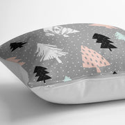 Gri Zeminli Ağaç Temalı Dijital Baskılı Dekoratif Yastık Kılıfı 43x43cm Bonvagon