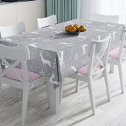 Gri Zeminli Geyikler ve Kar Taneleri Tasarımlı Dijital Baskılı Leke Tutmaz Masa Örtüsü Bonvagon