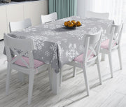 Gri Zeminli Kar Taneleri Temalı Modern Tasarım Dekoratif Leke Tutmaz Masa Örtüsü Bonvagon