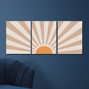 Gün Batımı 3 Parça Sanatsal Ahşap Duvar Tablo Seti Bonvagon