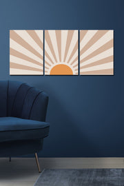 Gün Batımı 3 Parça Sanatsal Ahşap Tablo Seti Bonvagon