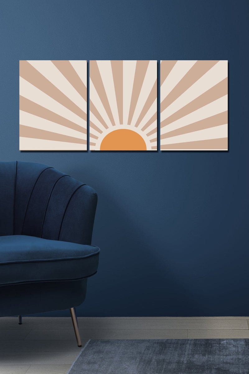 Gün Batımı 3 Parça Sanatsal Ahşap Tablo Seti Bonvagon