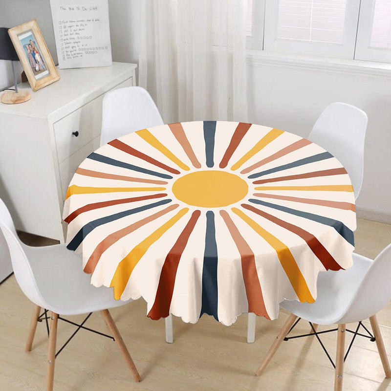 Güneş Işınları Dijital Baskılı Yuvarlak Masa Örtüsü Bonvagon