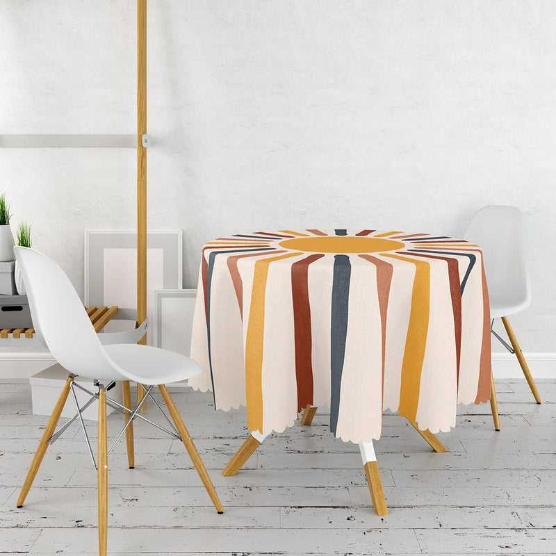 Güneş Işınları Dijital Baskılı Yuvarlak Masa Örtüsü Bonvagon