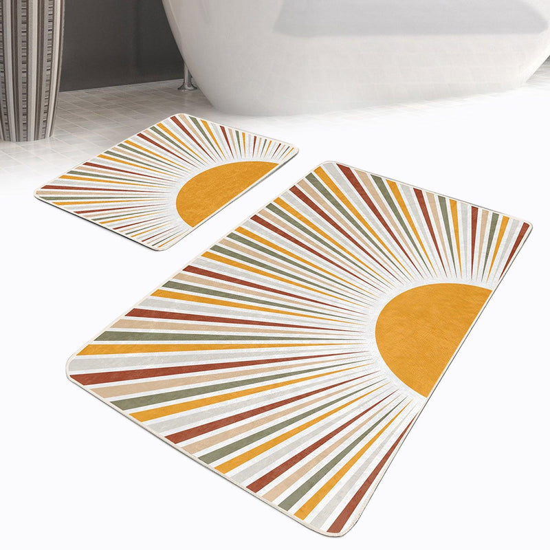 Güneş Temalı Renkli Çizimli Dijital Baskılı 2li Banyo Halısı Takımı Kaymaz Taban Yıkanabilir Bonvagon