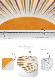 Güneş Temalı Renkli Çizimli Dijital Baskılı 2li Banyo Halısı Takımı Kaymaz Taban Yıkanabilir Bonvagon