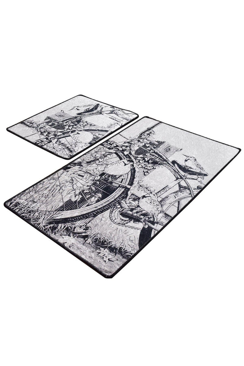 Hand Draw Dijital Baskılı 2li Set Banyo Halısı, Kaymaz Taban, Yıkanabilir Bonvagon