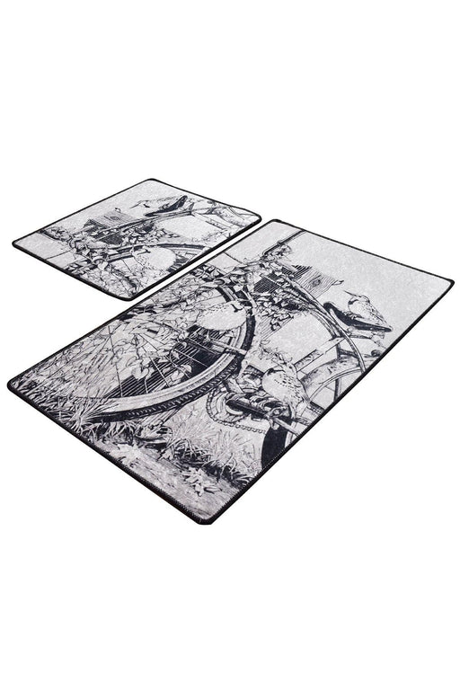 Hand Draw Dijital Baskılı 2li Set Banyo Halısı, Kaymaz Taban, Yıkanabilir Bonvagon