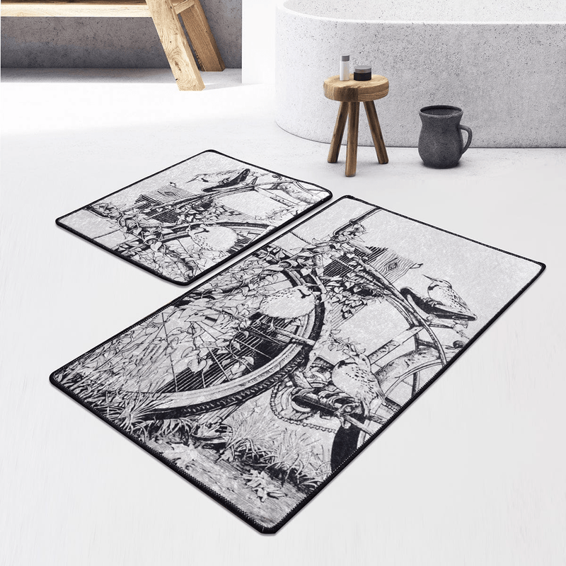 Hand Draw Dijital Baskılı 2li Set Banyo Paspas ve Halısı, Kaymaz Taban, Yıkanabilir Bonvagon