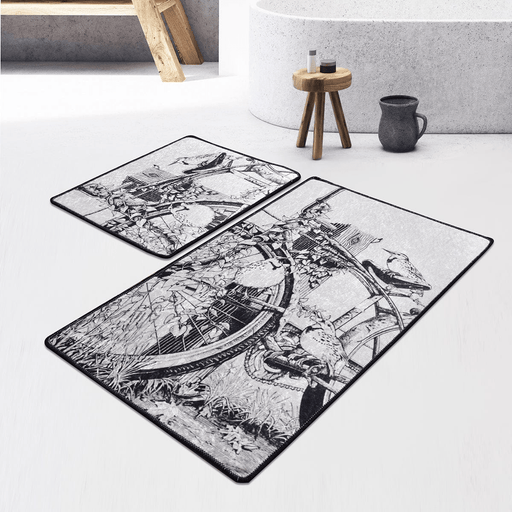 Hand Draw Dijital Baskılı 2li Set Banyo Paspas ve Halısı, Kaymaz Taban, Yıkanabilir Bonvagon