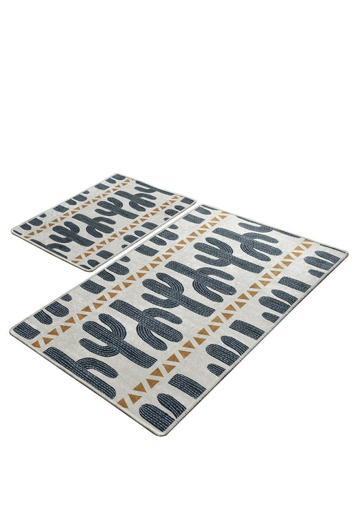 Happy Cactus 2li Set Dijital Baskılı Banyo Halısı, Kaymaz Taban, Yıkanabilir Bonvagon